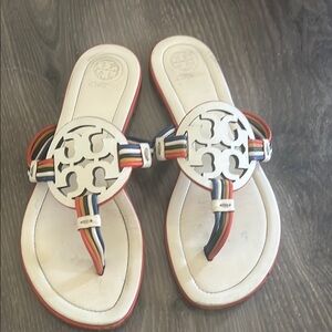 Tory Burch White Sandals with Multicolor Straps